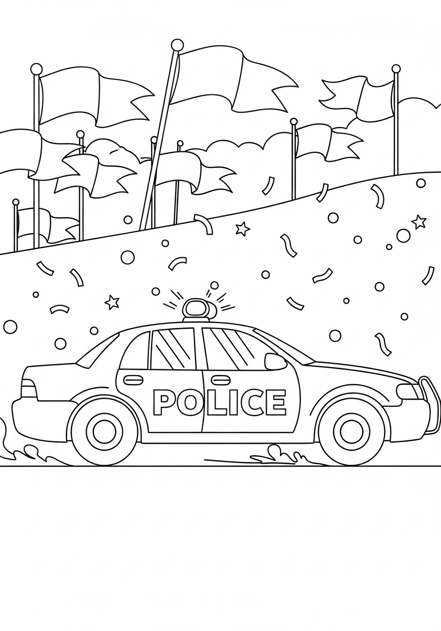 Police Car Coloring Pages 14 Festive parade decorated police car coloring page