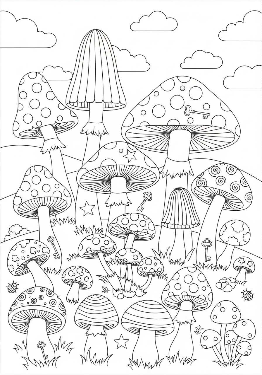Mushroom Coloring Pages 9 Find hidden objects in mushroom forest coloring page