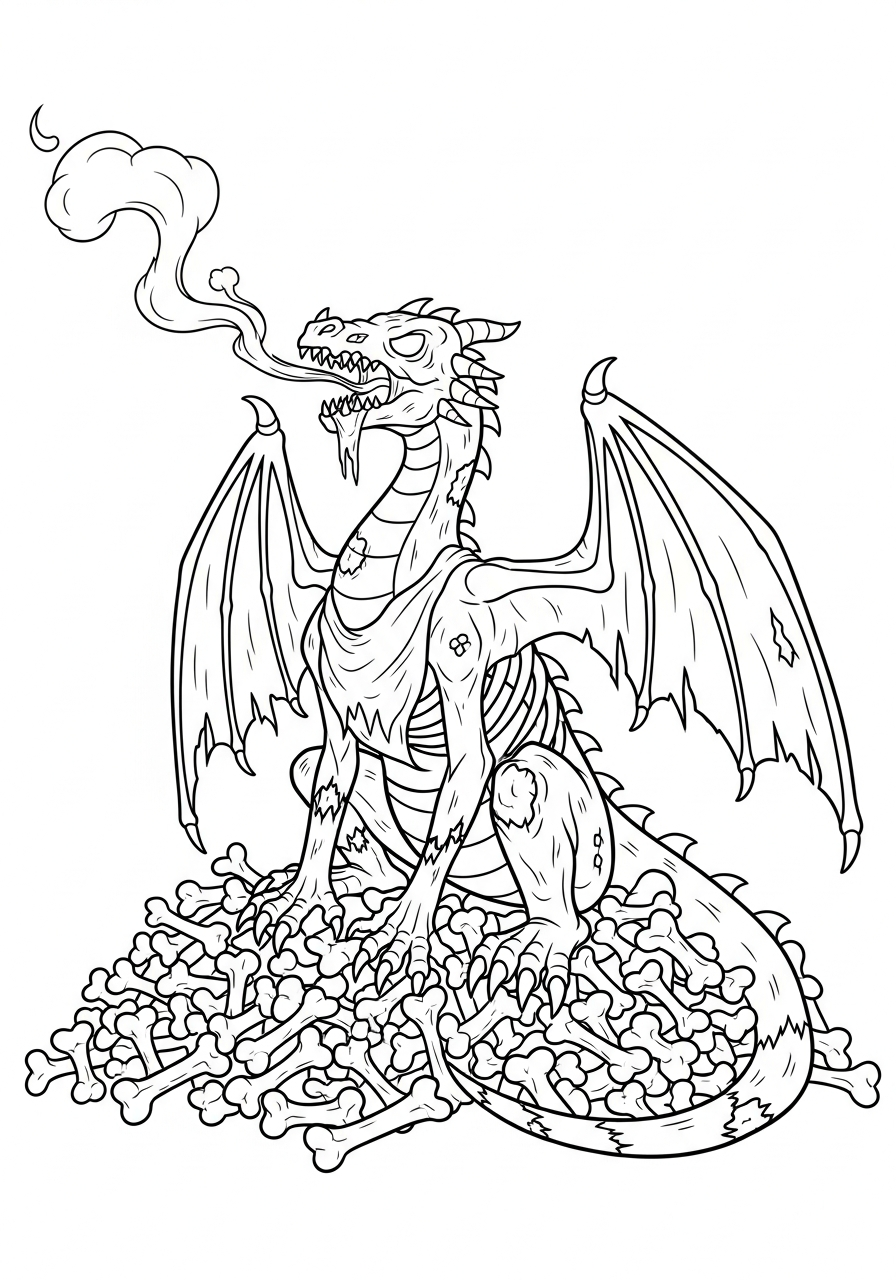 Zombie Coloring Pages 9 Fire breathing dragon zombie monster coloring page