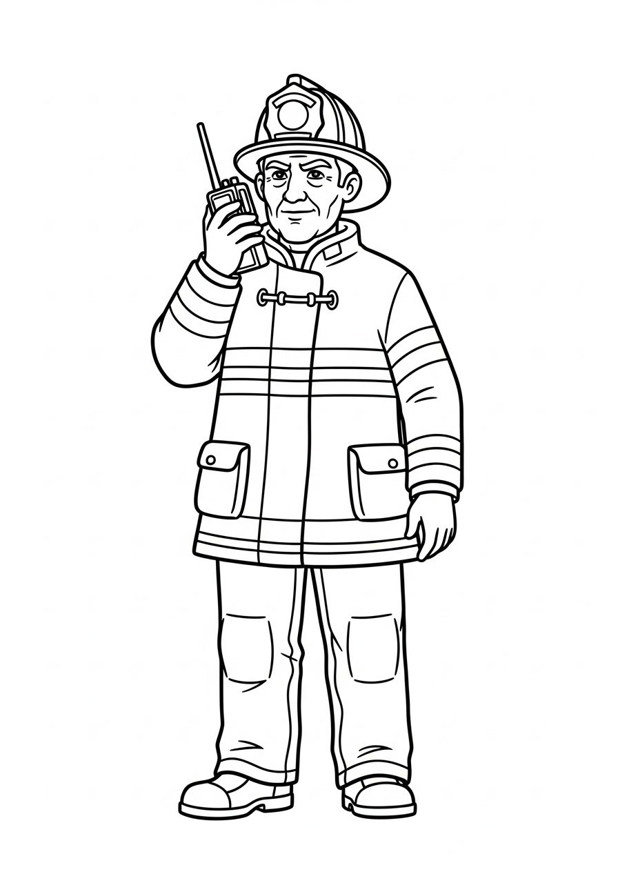 Fire Fighter Coloring Pages 9 Fire chief holding walkie talkie coloring page