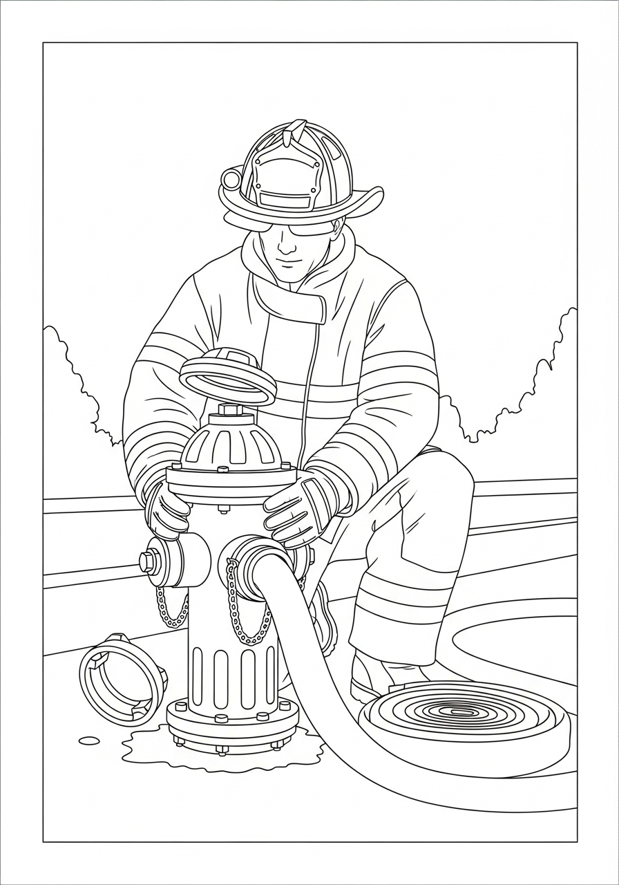 Fire Fighter Coloring Pages 11 Firefighter connecting hose to hydrant coloring page