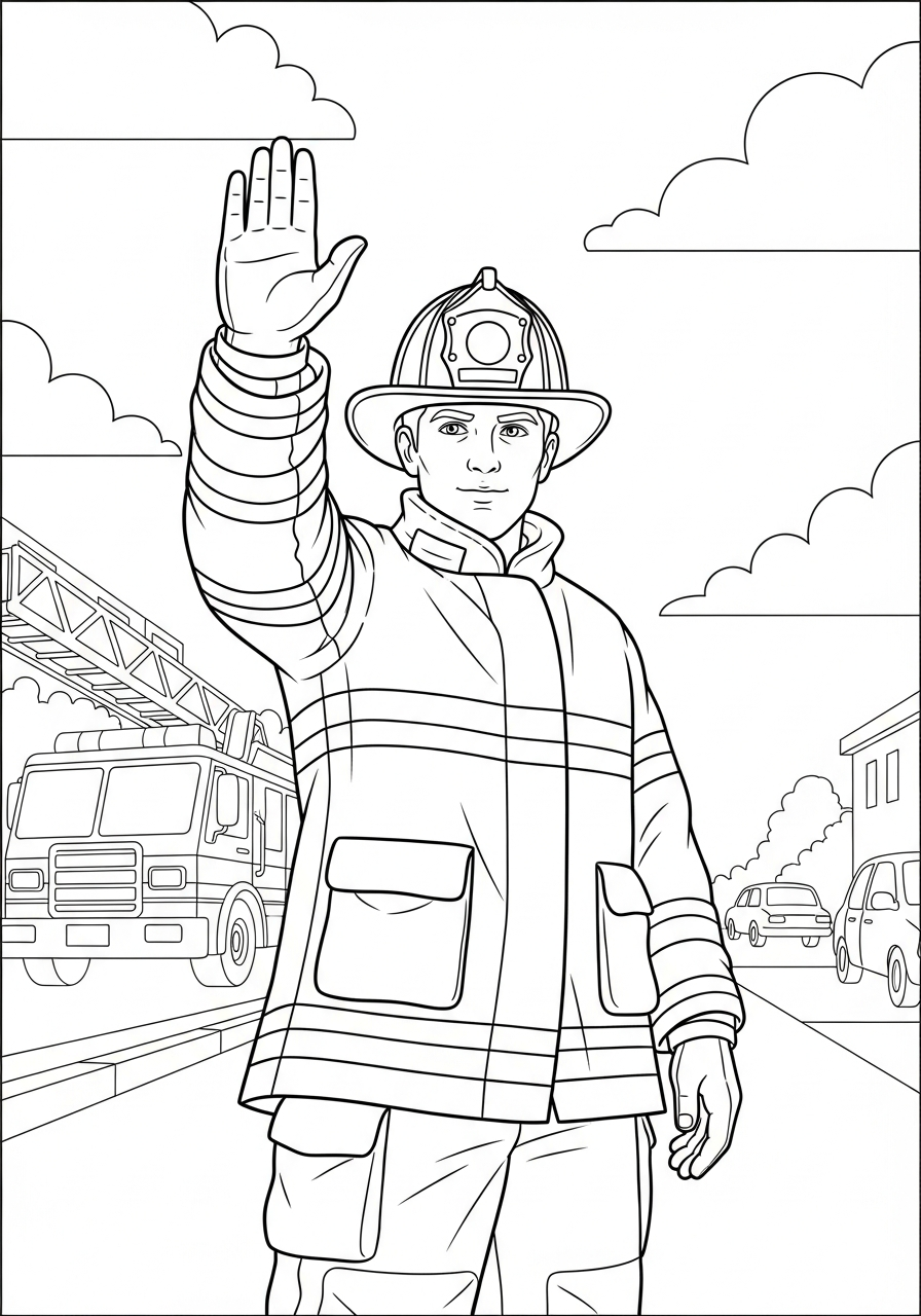 Fire Fighter Coloring Pages 12 Firefighter directing traffic at scene coloring page
