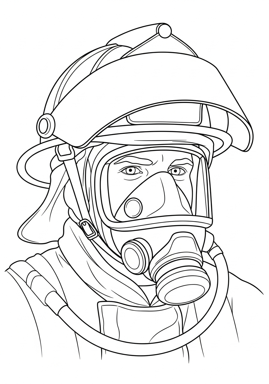 Fire Fighter Coloring Pages 13 Firefighter face with mask and helmet coloring page