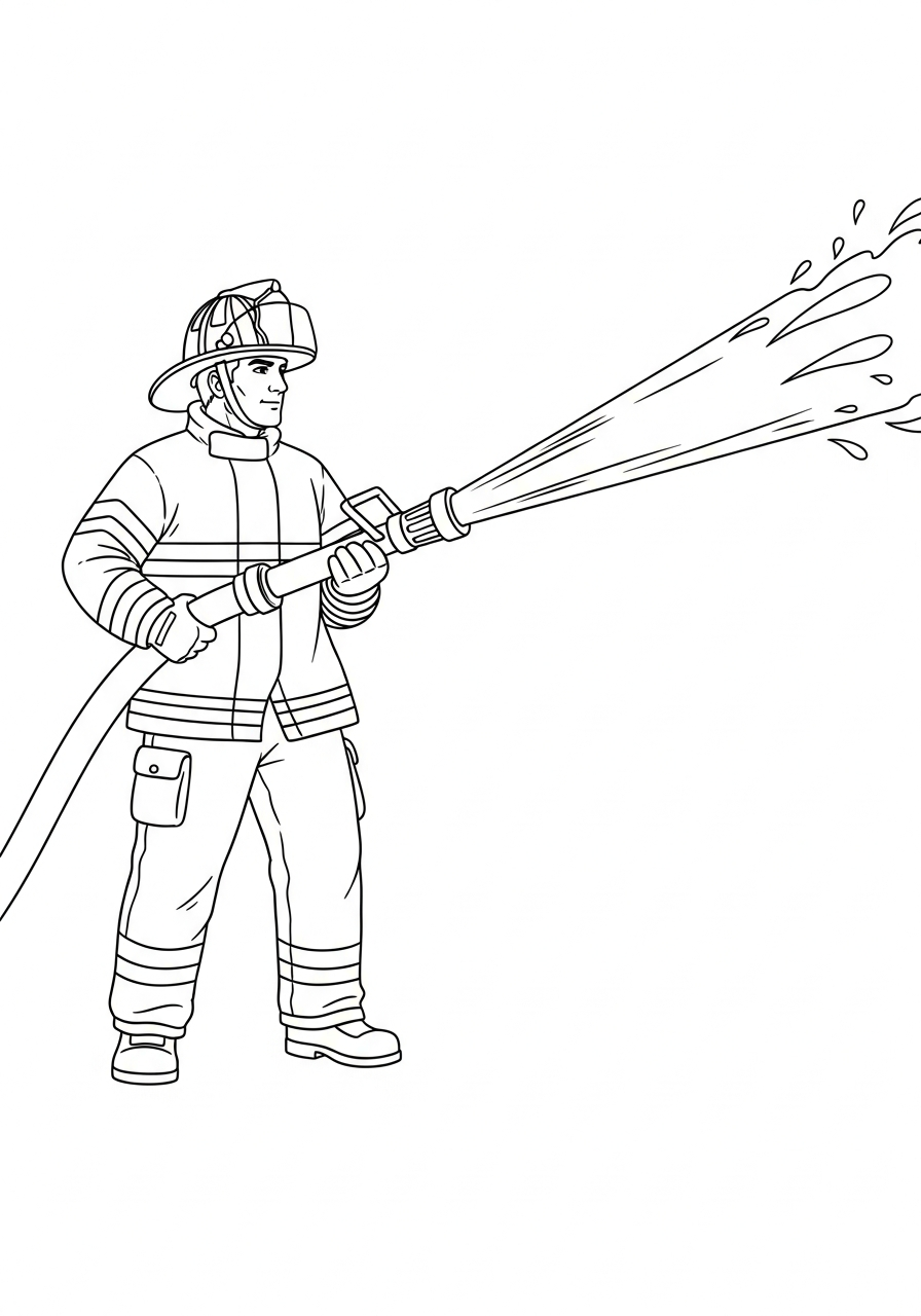 Fire Fighter Coloring Pages 15 Firefighter holding powerful water hose coloring page