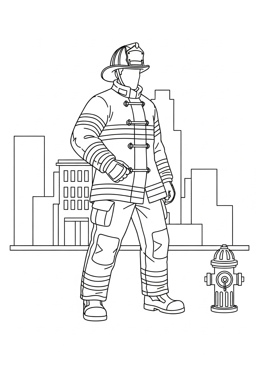 Fire Fighter Coloring Pages 18 Firefighter silhouette against city skyline coloring page