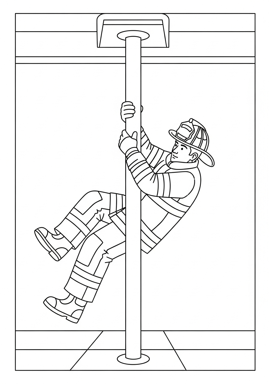 Fire Fighter Coloring Pages 19 Firefighter sliding down station pole coloring page