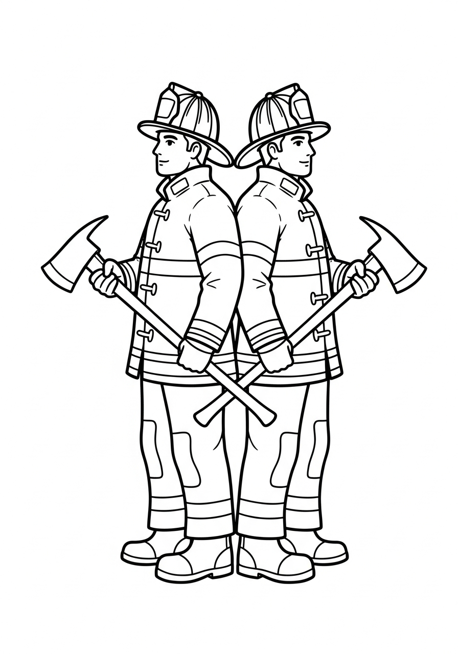 Fire Fighter Coloring Pages 20 Firefighting team standing back to back coloring page