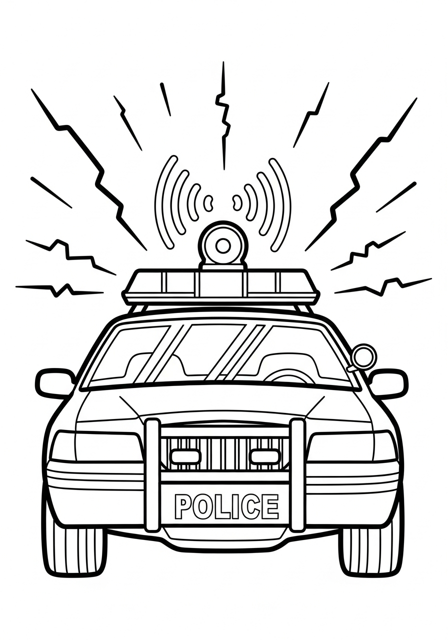 Police Car Coloring Pages 16 Flashing siren lights on police car coloring page