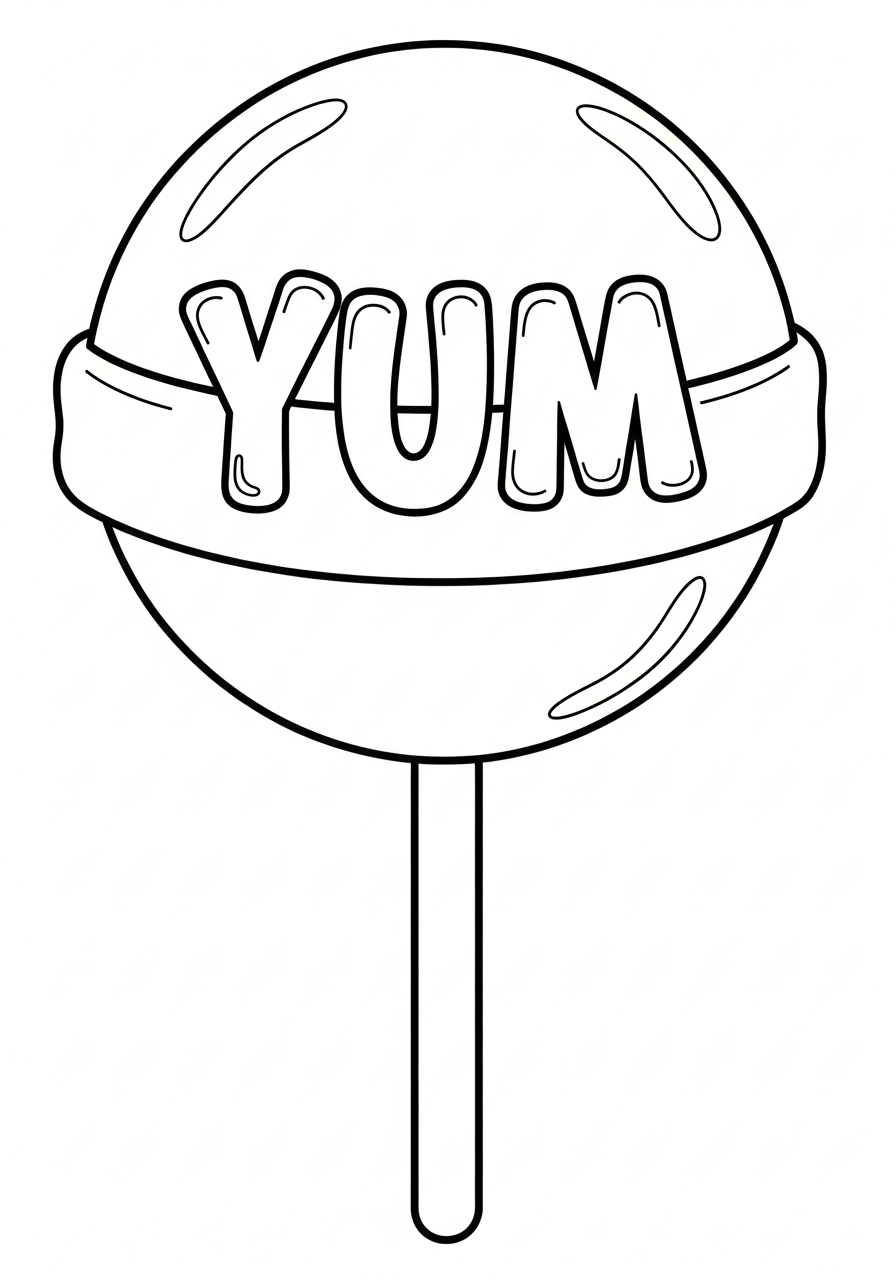 Lollipop Coloring Pages 14 Flat round yum text lollipop coloring page