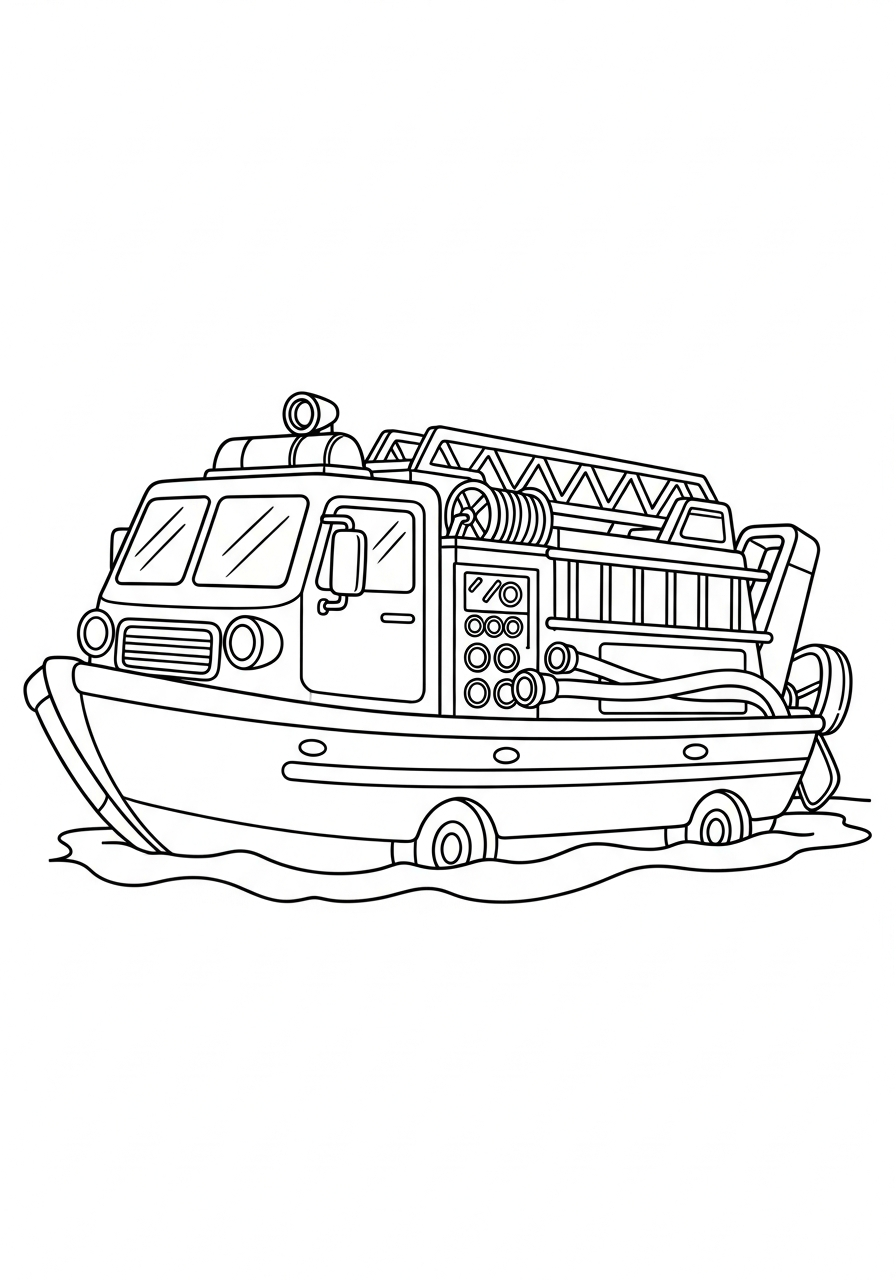 Fire Truck Coloring Pages 10 Floating boat amphibious fire truck coloring page