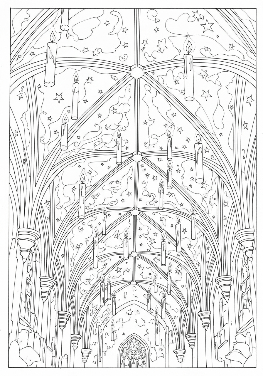 Harry Potter Coloring Pages 17 Floating candles in Great Hall coloring page