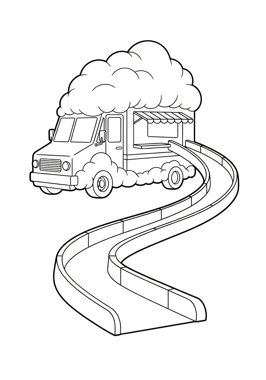 Floating cloud sky ice cream truck coloring page