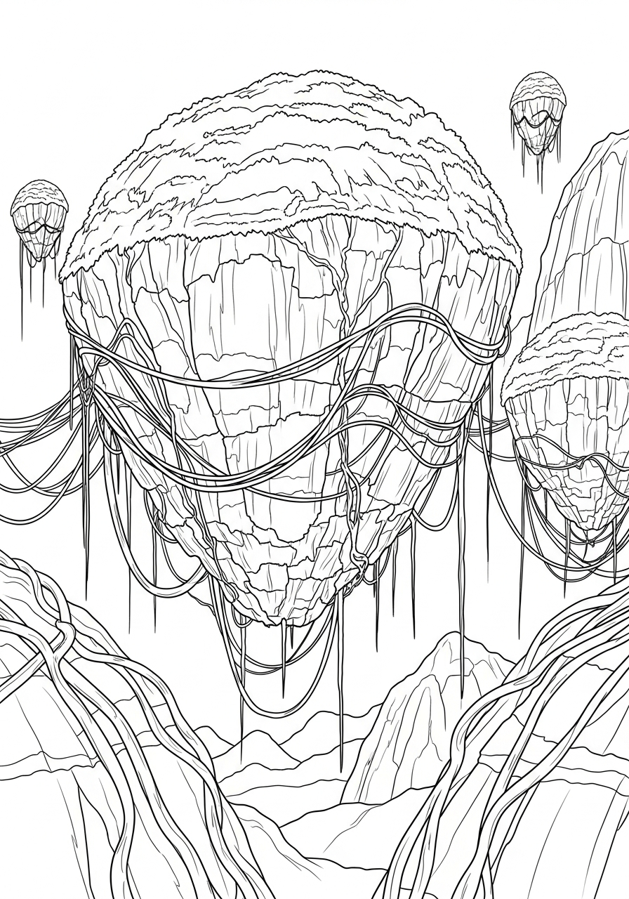 Floating mountains with ash Avatar 3 coloring page