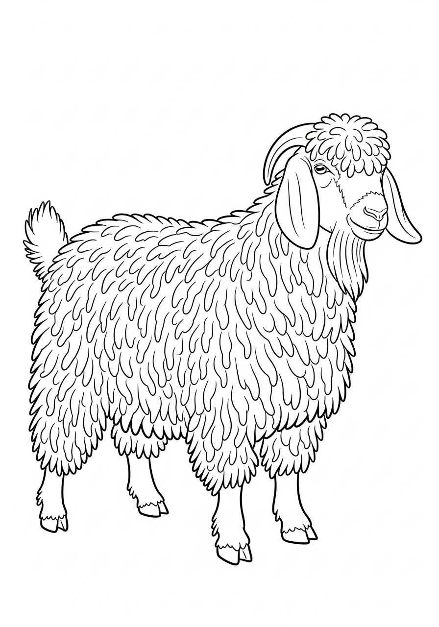 Fluffy Angora goat with fur coloring page