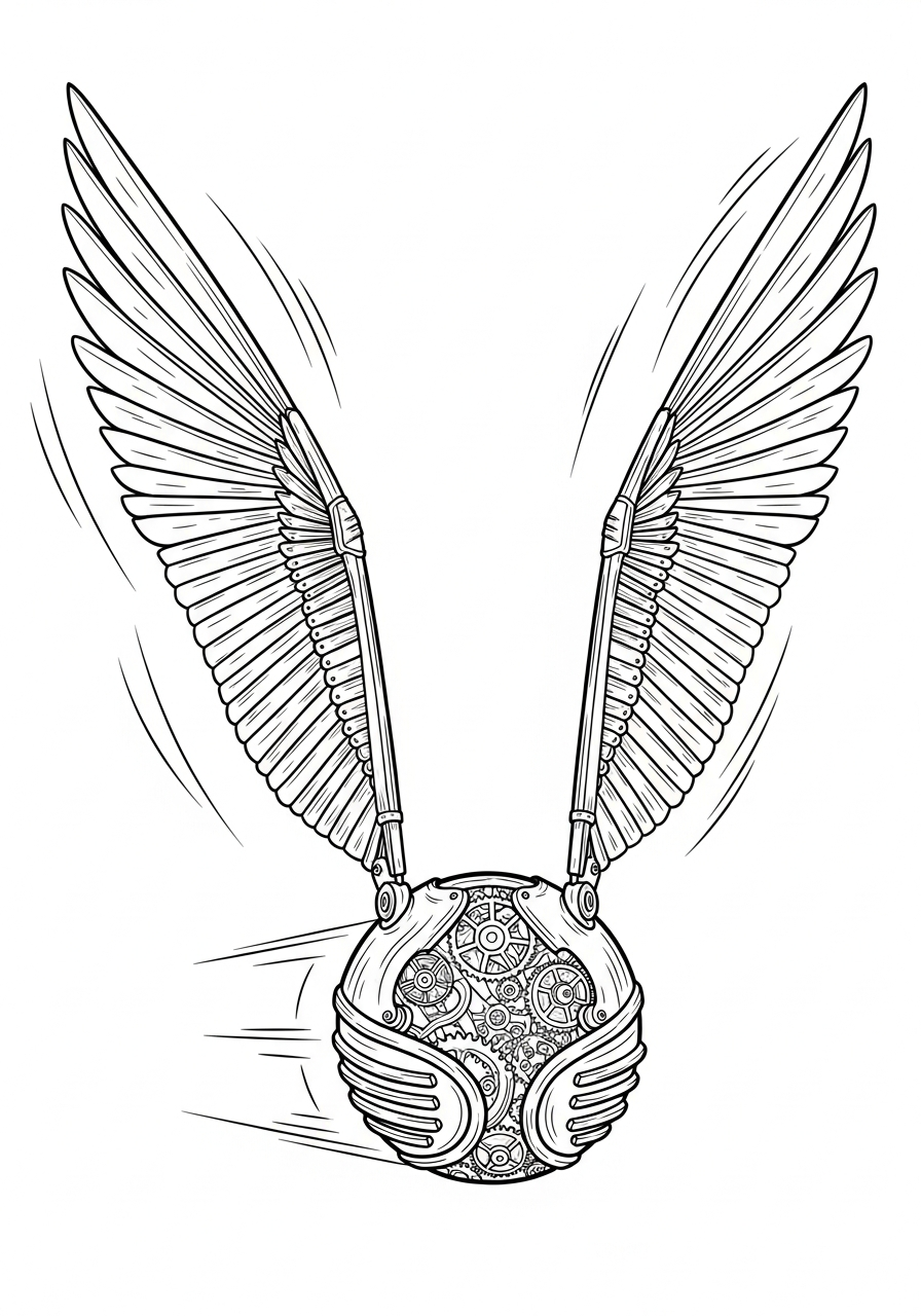 Harry Potter Coloring Pages 18 Flying Golden Snitch with wings coloring page
