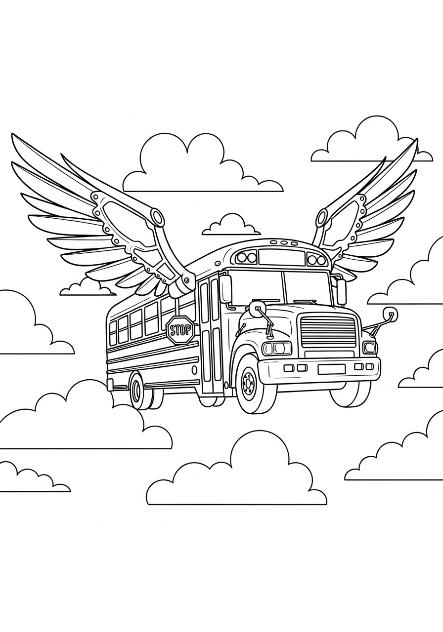 School Bus Coloring Pages 11 Flying magic wings School Bus coloring page