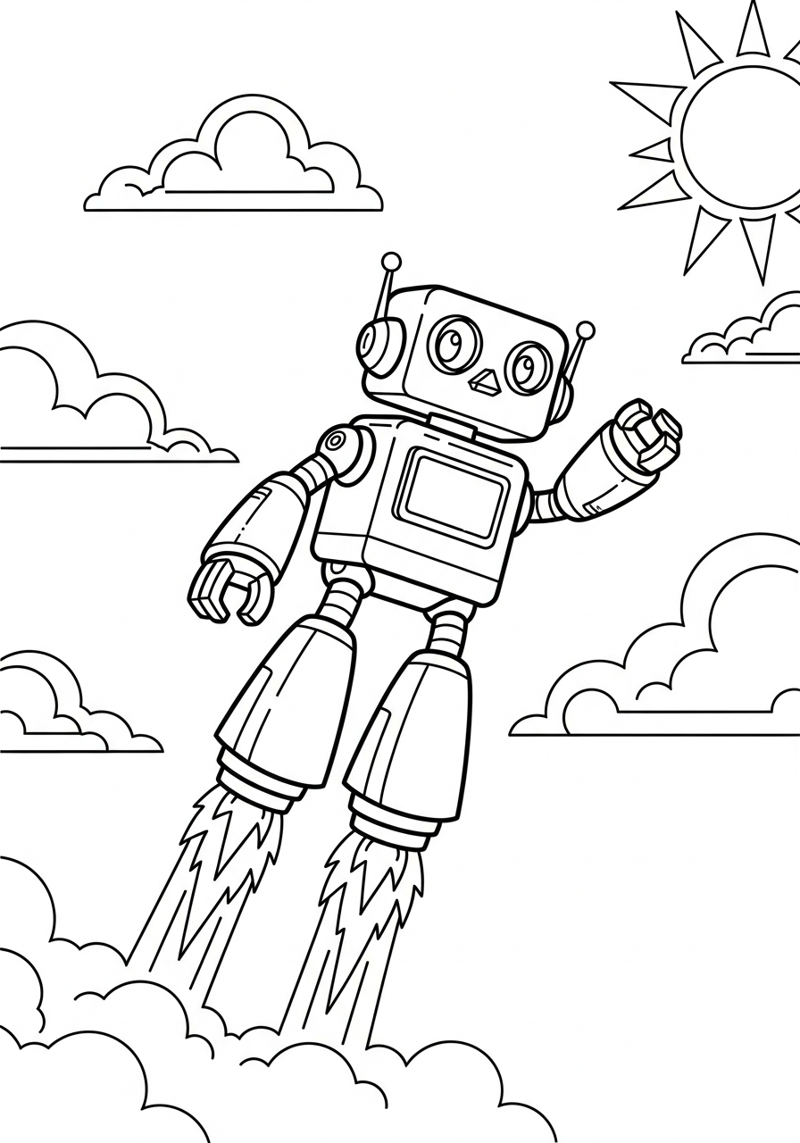 Robot Coloring Pages 17 Flying robot with rocket boots coloring page