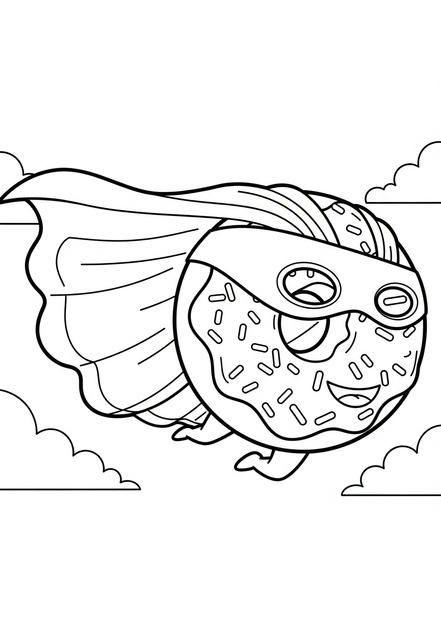 Donut Coloring Pages 19 Flying superhero donut with cape coloring page