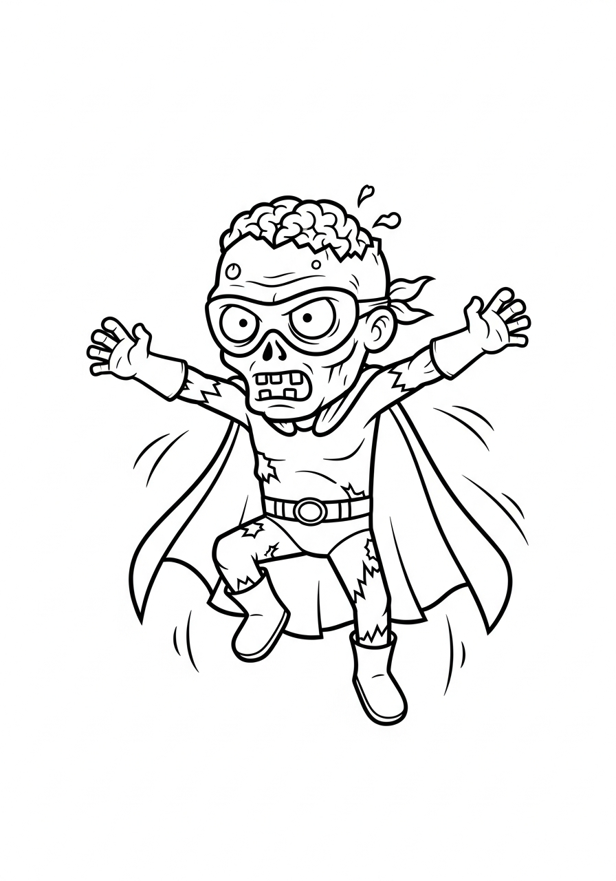 Zombie Coloring Pages 11 Flying superhero zombie wearing cape coloring page