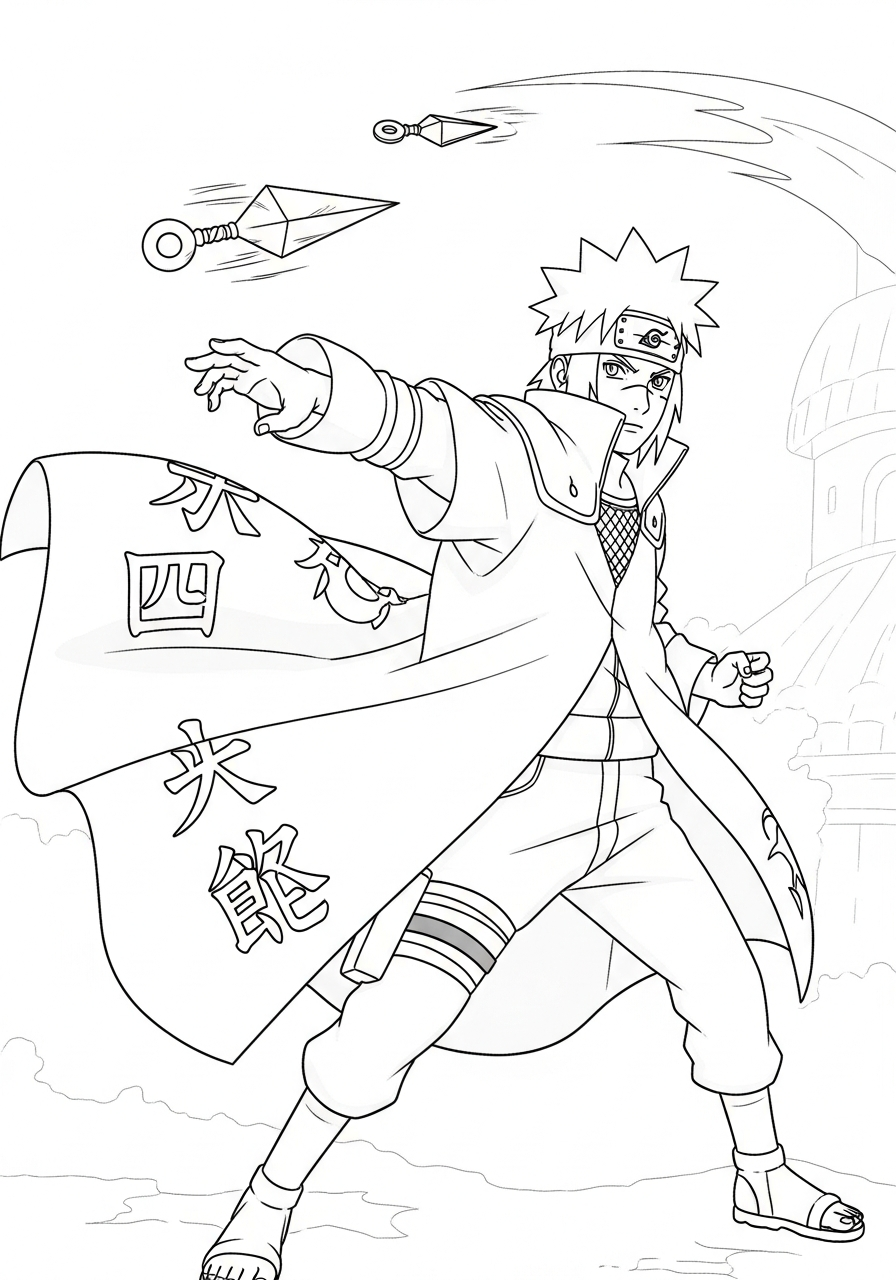 Naruto Coloring Pages 4 Fourth Hokage Minato throwing kunai coloring page