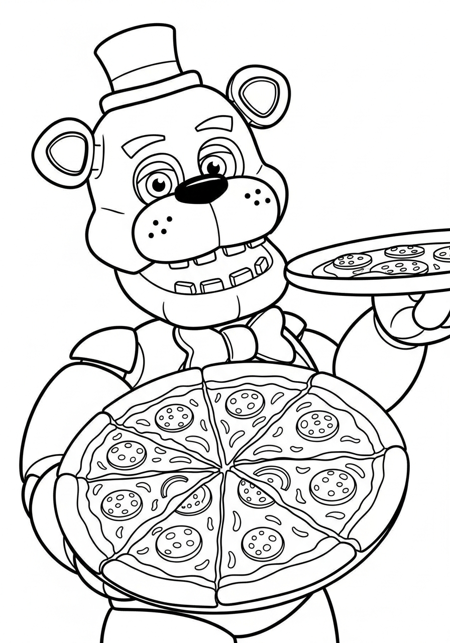 Freddy Fazbear Coloring Pages 7 Freddy Fazbear holding a pizza coloring page
