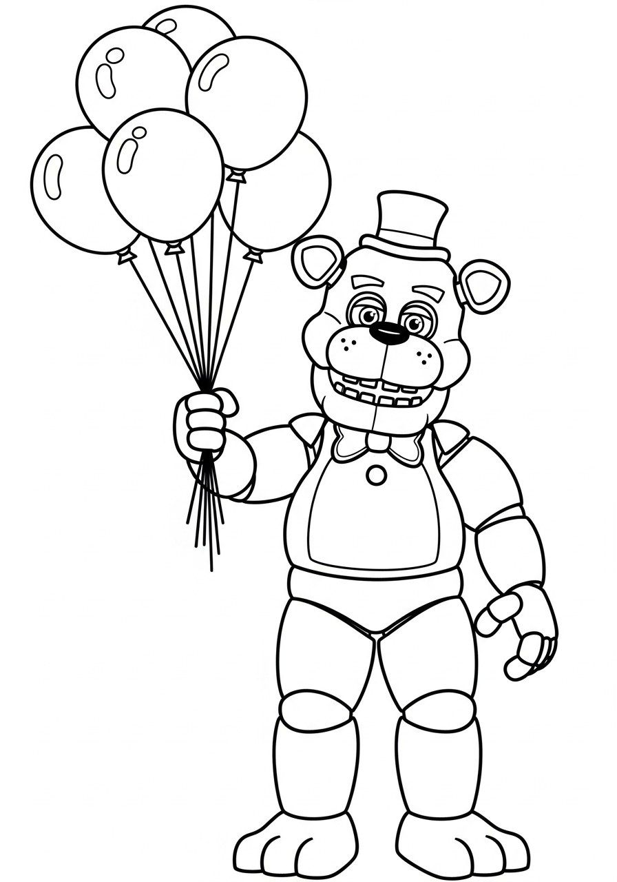 Freddy Fazbear Coloring Pages 8 Freddy Fazbear holding party balloons coloring page