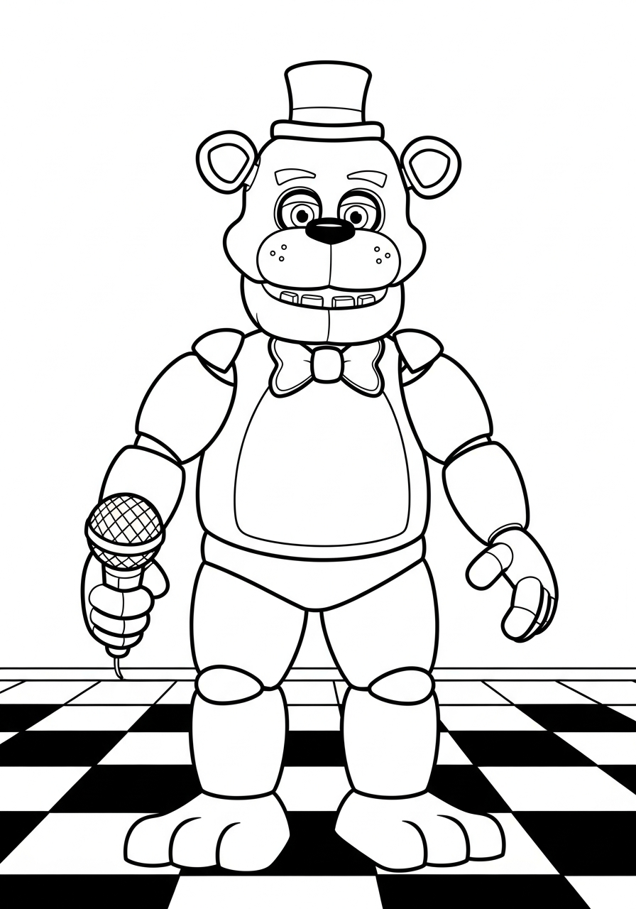 Freddy Fazbear Coloring Pages 9 Freddy Fazbear on checkered floor coloring page