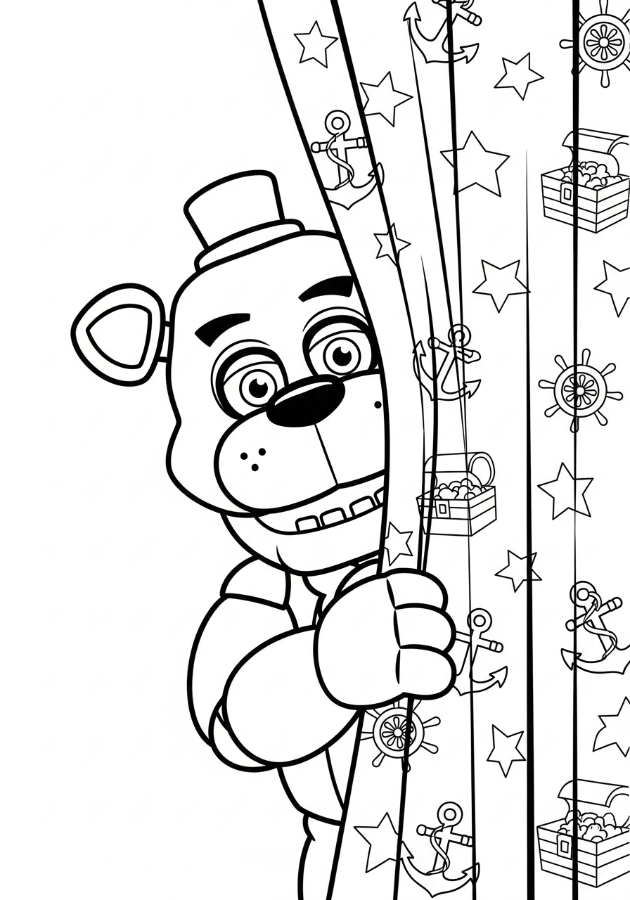 Freddy Fazbear Coloring Pages 10 Freddy Fazbear peeking behind curtains coloring page