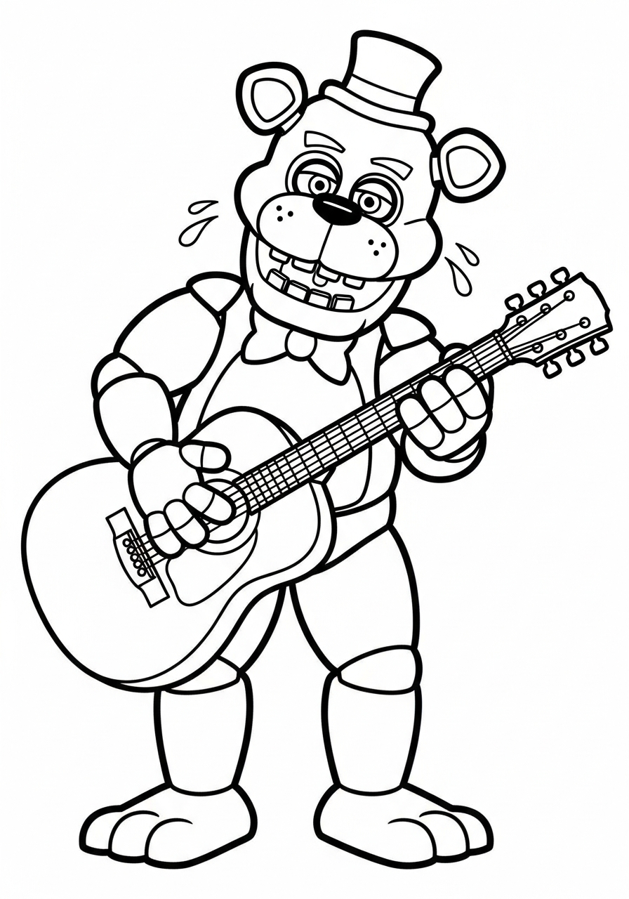 Freddy Fazbear Coloring Pages 11 Freddy Fazbear playing a guitar coloring page