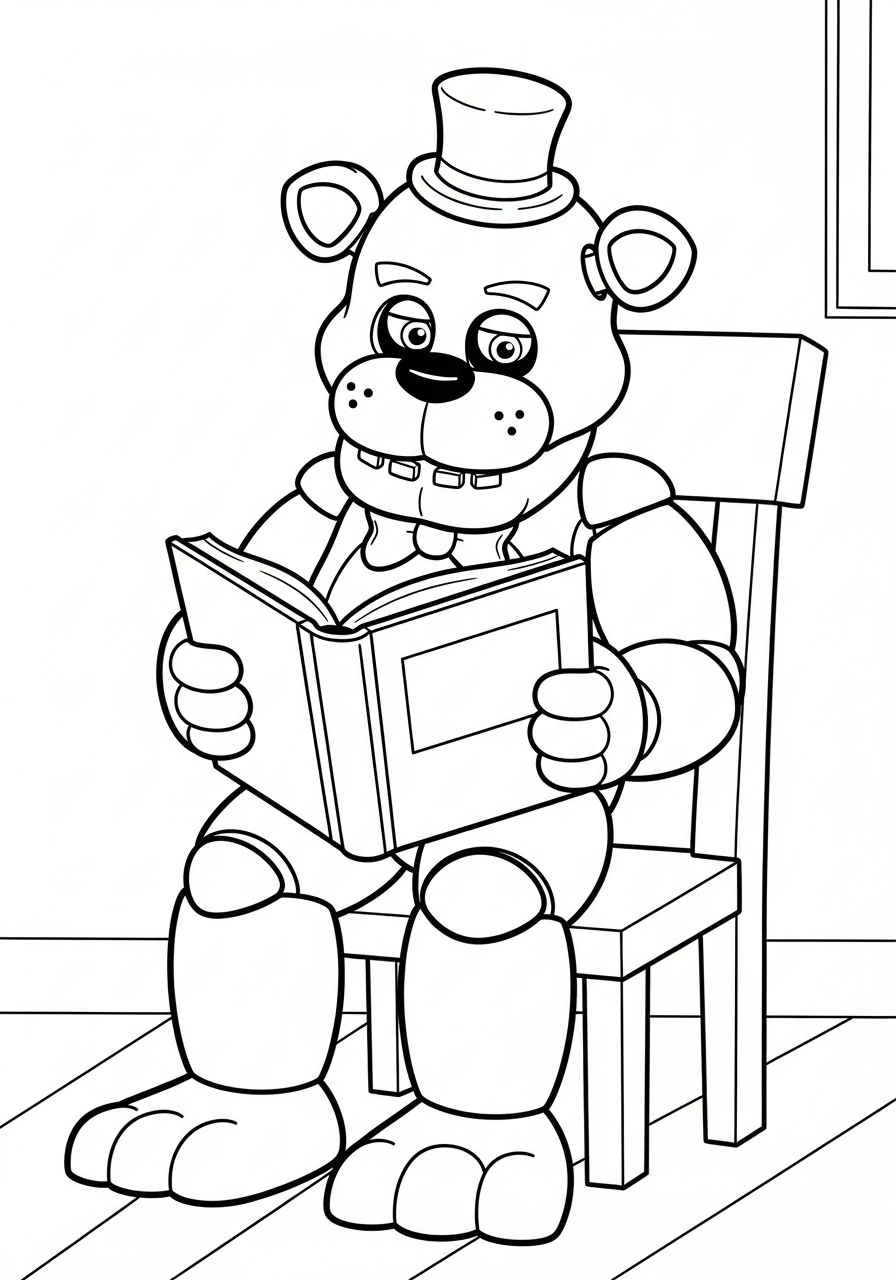 Freddy Fazbear Coloring Pages 12 Freddy Fazbear reading a book coloring page