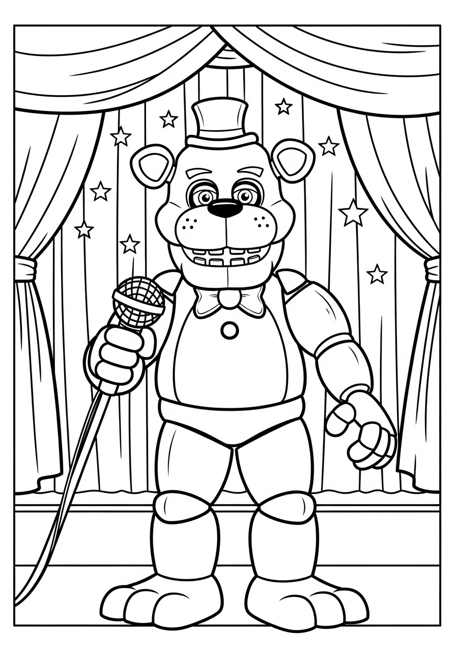 Freddy Fazbear Coloring Pages 14 Freddy Fazbear singing on stage coloring page