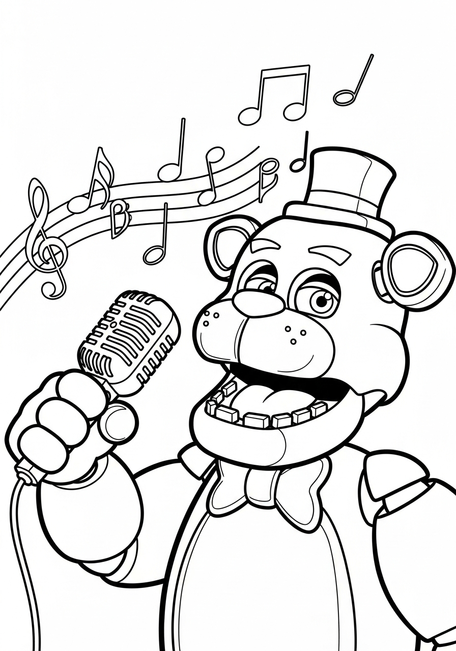 Freddy Fazbear Coloring Pages 15 Freddy Fazbear singing with notes coloring page
