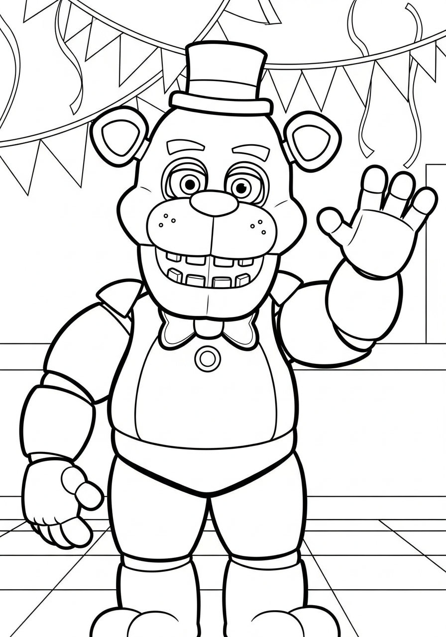Freddy Fazbear Coloring Pages 18 Friendly Freddy Fazbear waving hello coloring page