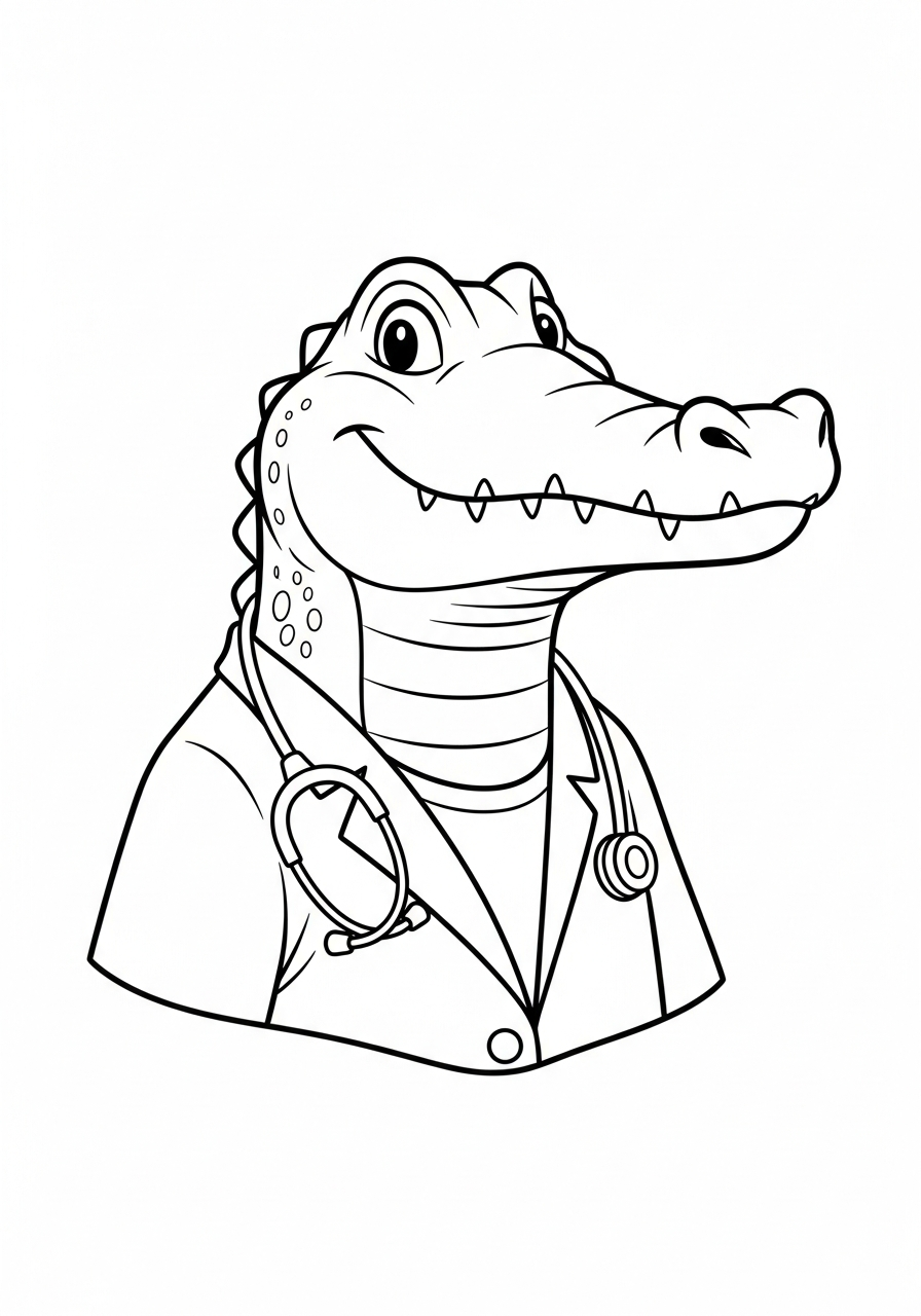 Alligator Coloring Pages 21 Friendly doctor alligator in coat coloring page