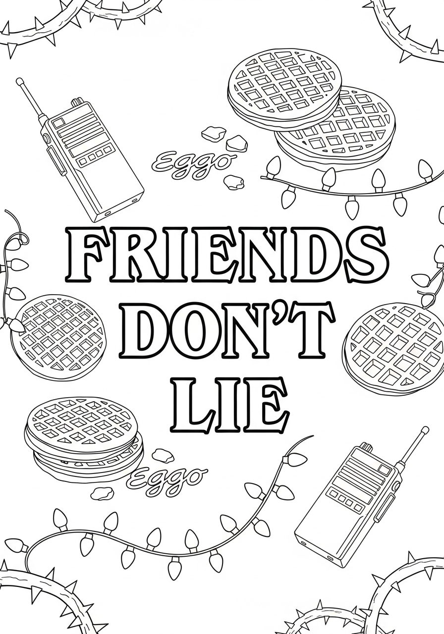 Stranger Things Coloring Pages 26 Friends Don’t Lie quote Stranger Things coloring page