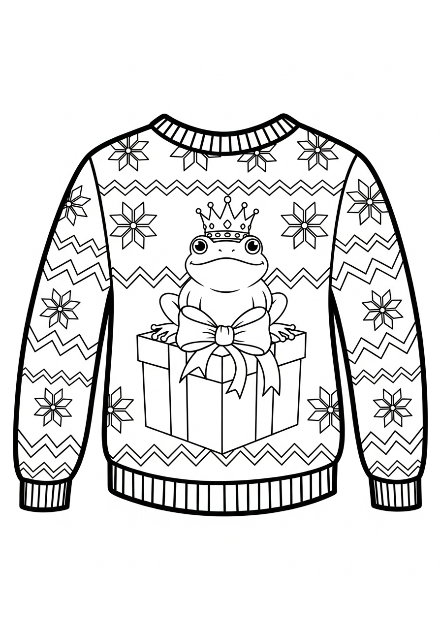 Ugly Christmas Sweater Coloring Pages 11 Frog prince ugly Christmas sweater coloring page