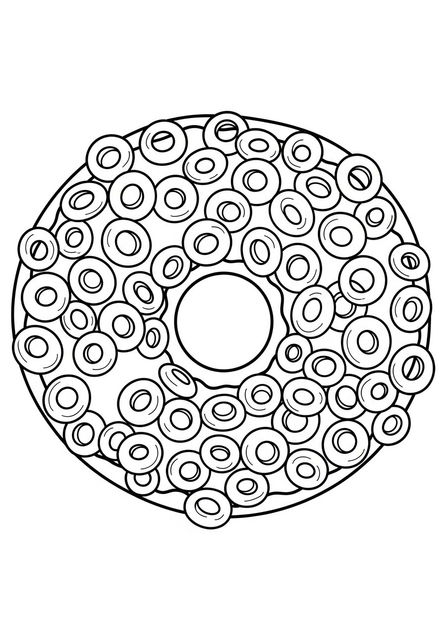 Donut Coloring Pages 20 Fruity cereal loops topped donut coloring page