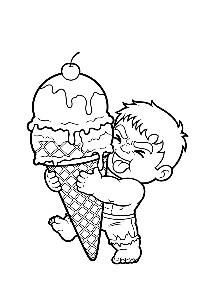 Funny Hulk eating ice cream coloring page