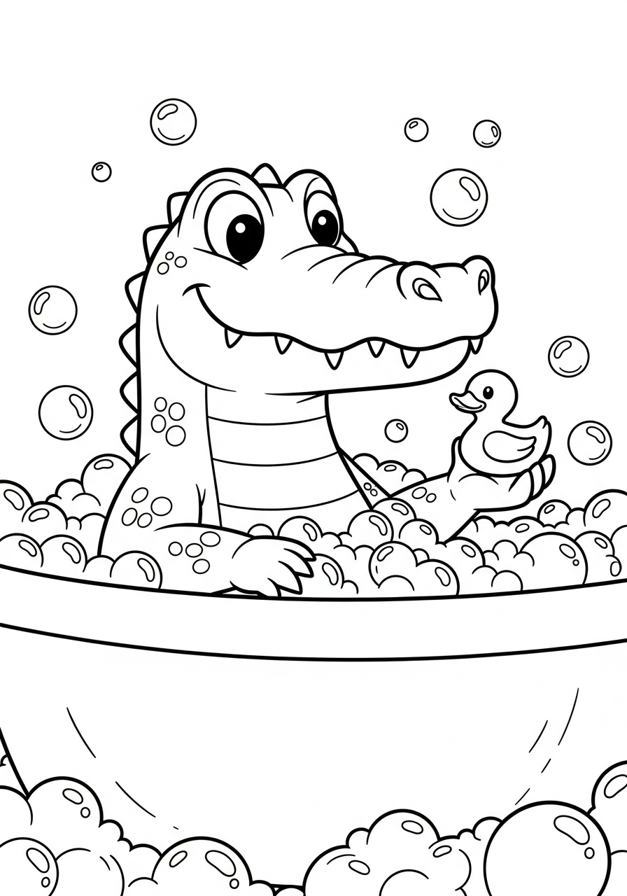 Alligator Coloring Pages 22 Funny alligator playing in bath coloring page