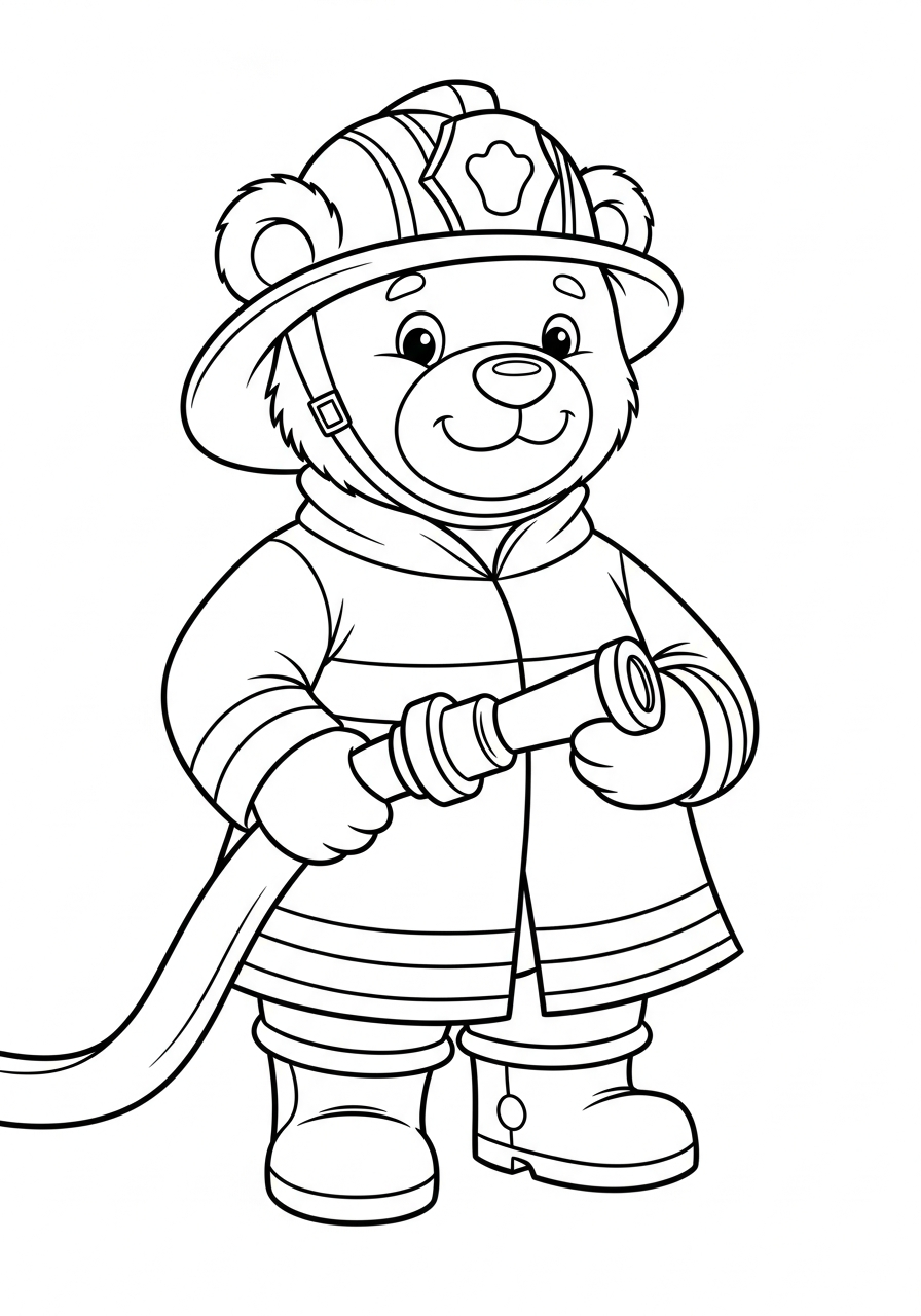 Fire Fighter Coloring Pages 23 Funny bear dressed as firefighter coloring page