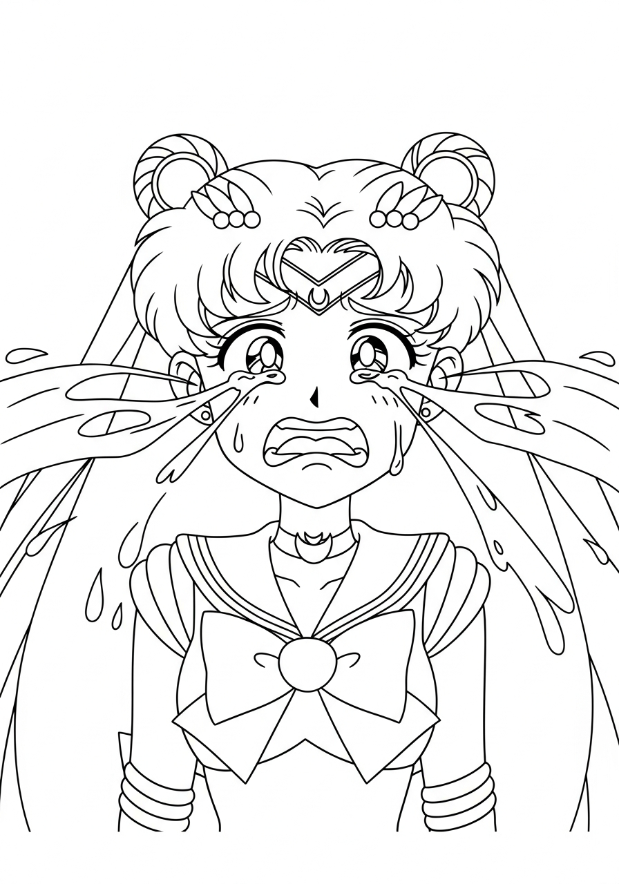 Sailor Moon Coloring Pages 5 Funny crying Usagi face coloring page