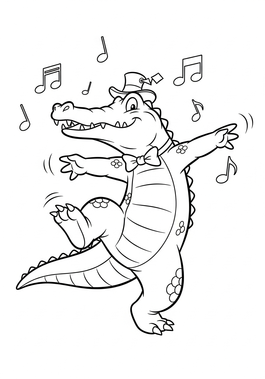 Alligator Coloring Pages 23 Funny dancing alligator cartoon coloring page