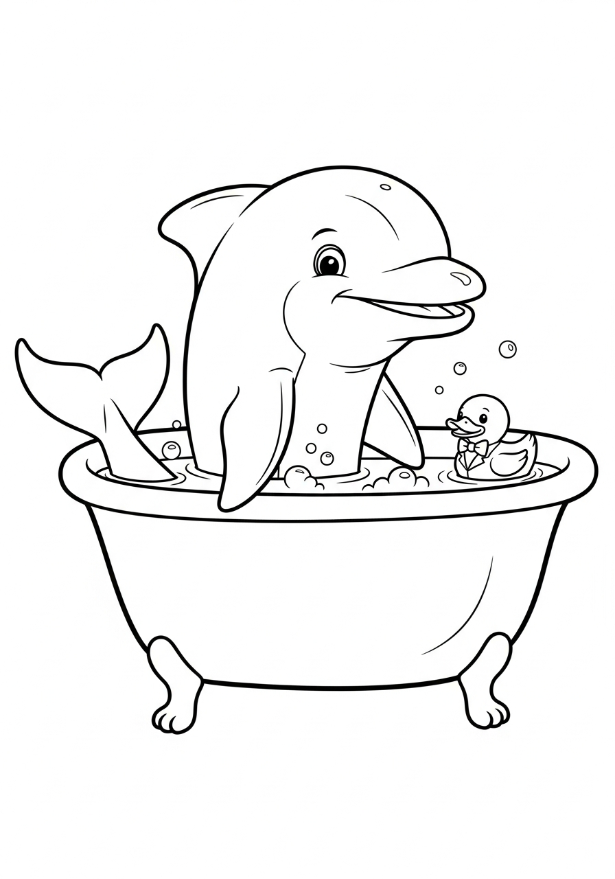 Dolphin Coloring Pages 19 Funny dolphin in bathtub bubbles coloring page