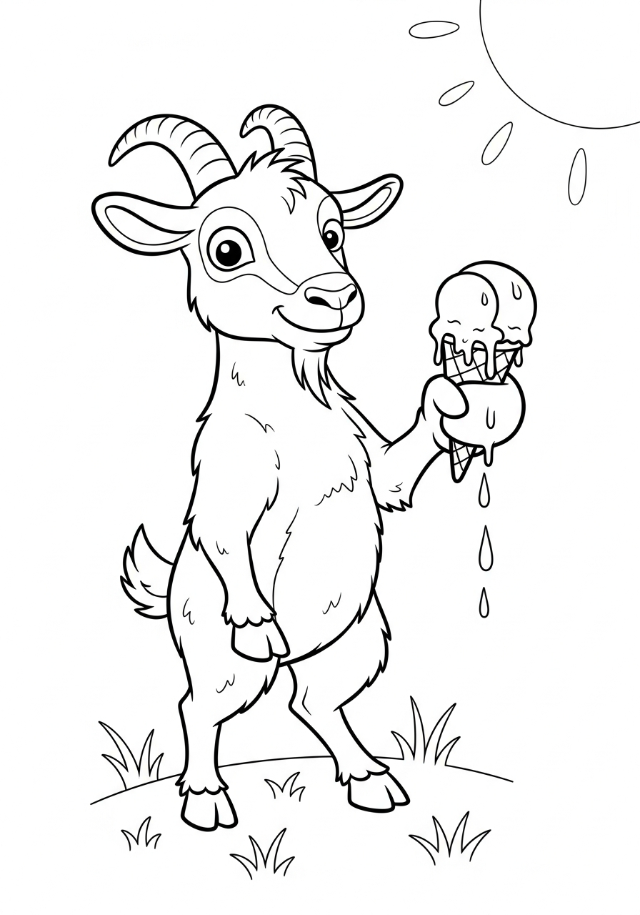 Funny goat holding ice cream coloring page