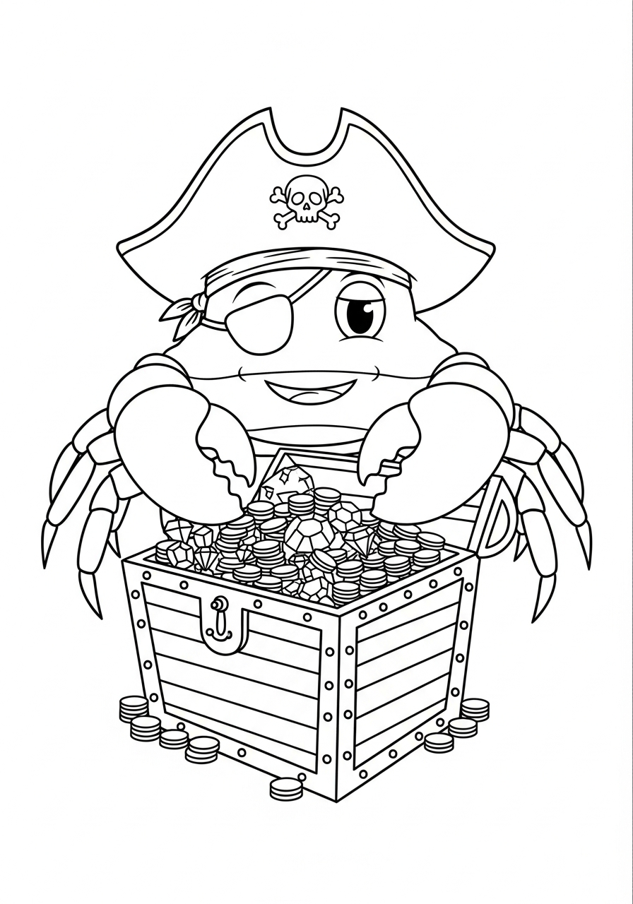 Crab Coloring Pages 16 Funny pirate crab treasure coloring page