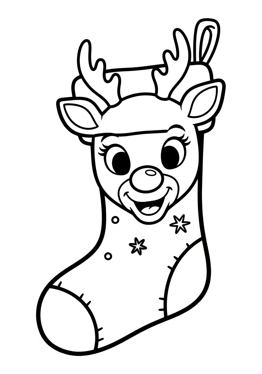 Funny reindeer face Christmas Stocking coloring page
