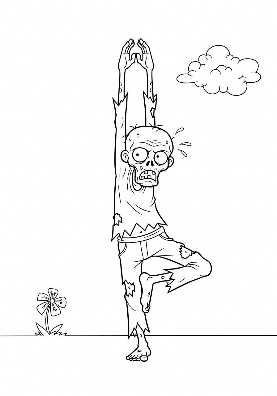 Zombie Coloring Pages 13 Funny zombie doing yoga pose coloring page