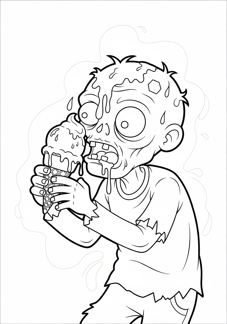Zombie Coloring Pages 14 Funny zombie eating ice cream coloring page
