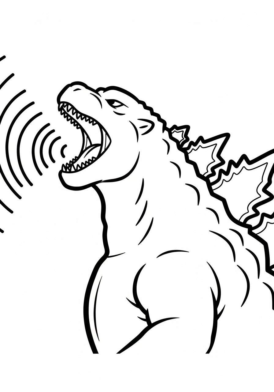 Furious Godzilla roaring side profile coloring page