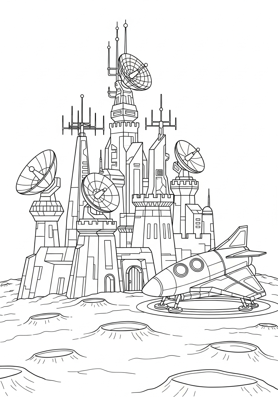 Castle Coloring Pages 8 Futuristic space station moon castle coloring page